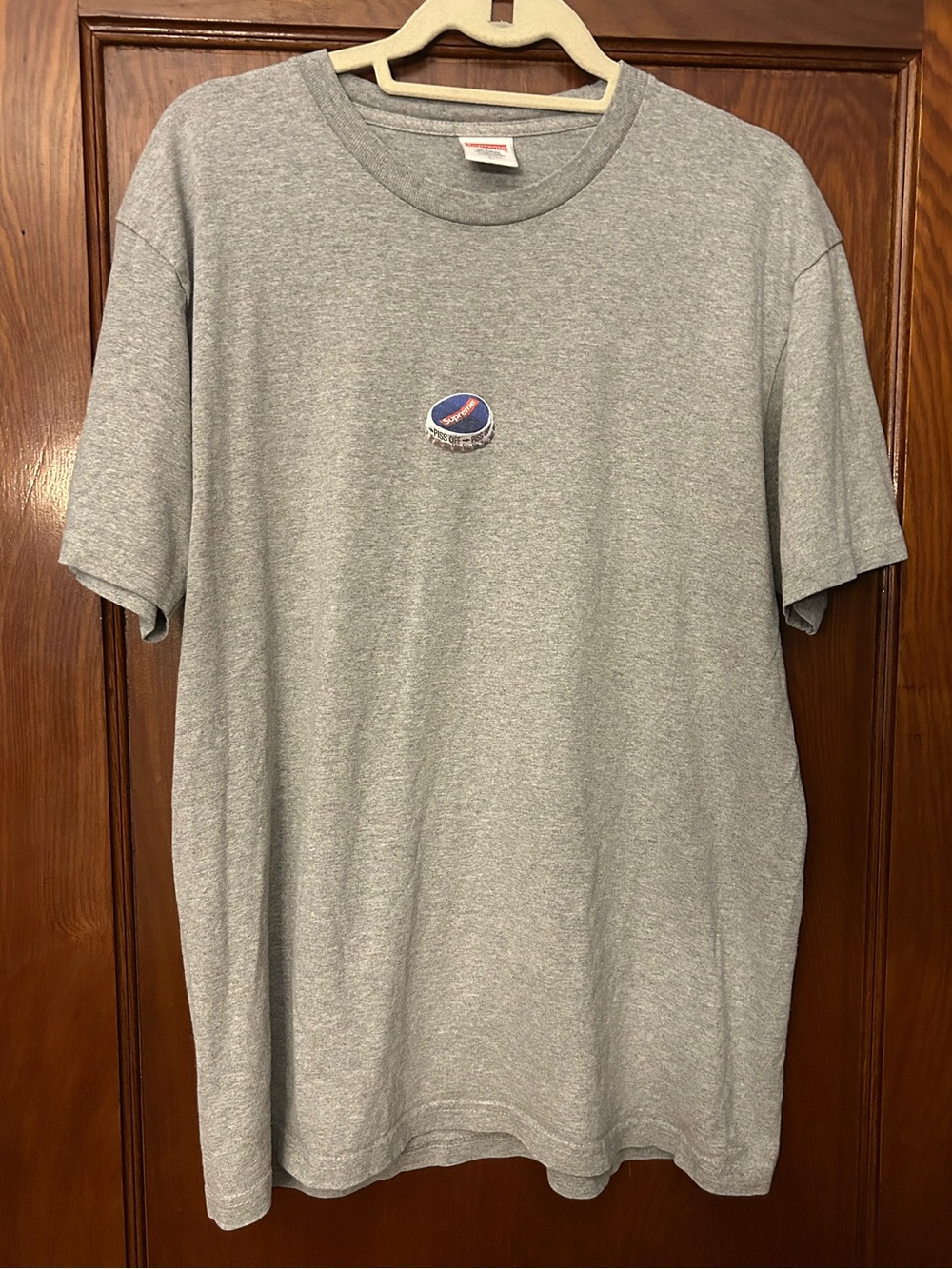 Supreme Bottle Cap Tee Graphic T-shirt 2018 Grey Large
